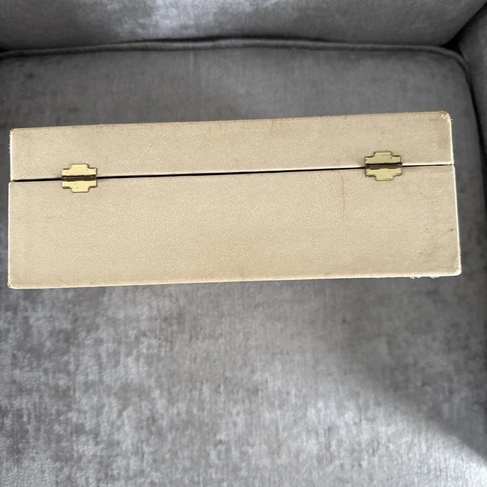 Vintage Mid-Century Cream Jewelry Box red Interior 1950s Treasure